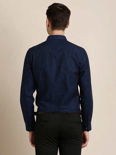 Giza Cotton Dark Blue Jacquard Slim Fit Full Sleeve Ceremonial Shirt