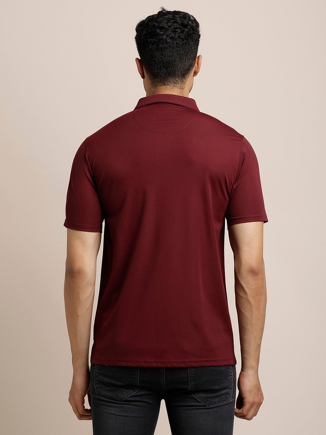 Cotton Plain Maroon Polo Neck T-Shirt