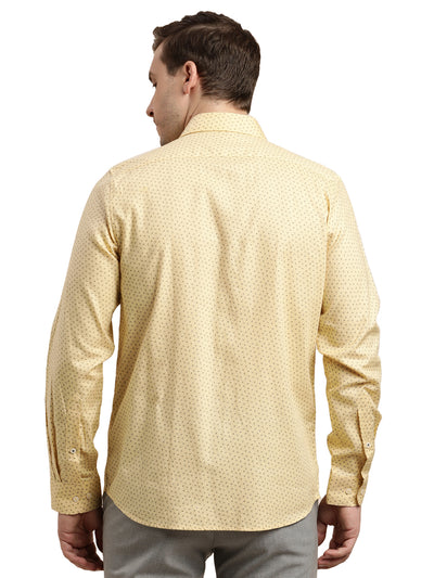 100% Cotton Yellow Printed Slim Fit Full Sleeve Formal Shirt