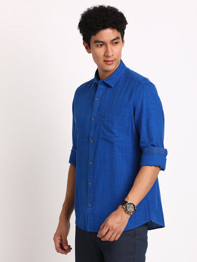 100% Cotton Royal Blue Plain Slim Fit Full Sleeve Casual Shirt