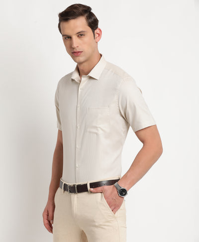 100% Cotton Beige Dobby Regular Fit Half Sleeve Formal Shirt