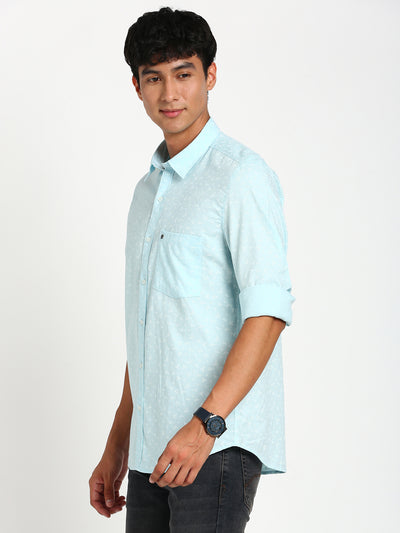 100% Cotton Blue Plain Slim Fit Full Sleeve Casual Shirt