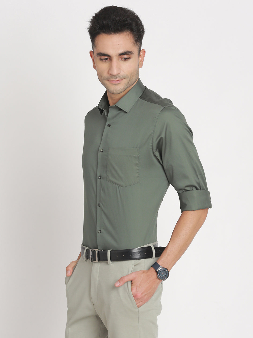 100% Cotton Dark Green Plain Slim Fit Full Sleeve Formal Shirt