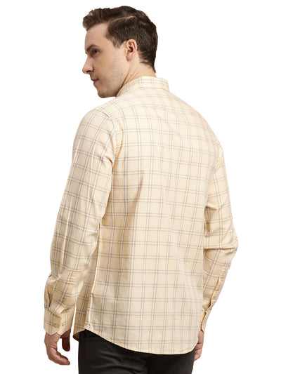 100% Cotton Beige Checkered Slim Fit Full Sleeve Casual Shirt