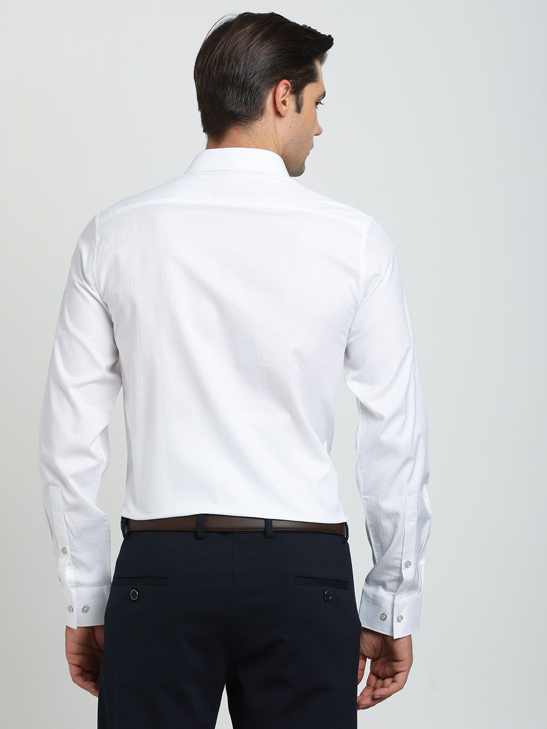 100% Cotton White Jacquard Slim Fit Full Sleeve Ceremonial Shirt