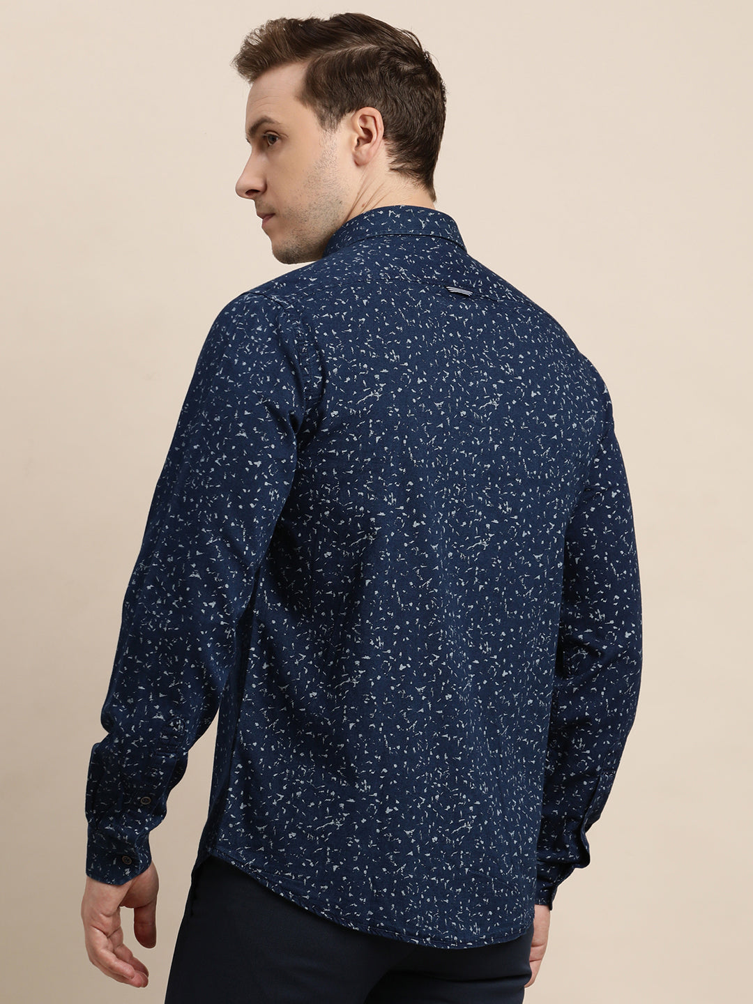 100% Cotton Indigo Blue Printed Slim Fit Full Sleeve Casual Shirt