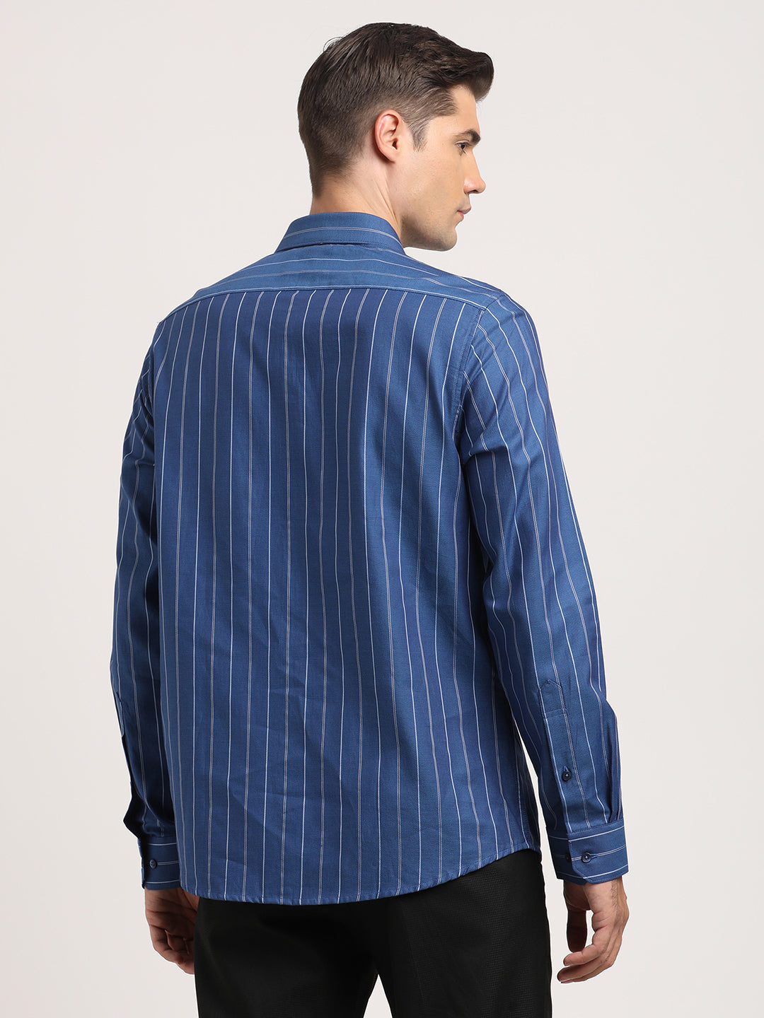 100% Cotton Blue Striped Slim Fit Full Sleeve Formal Shirt
