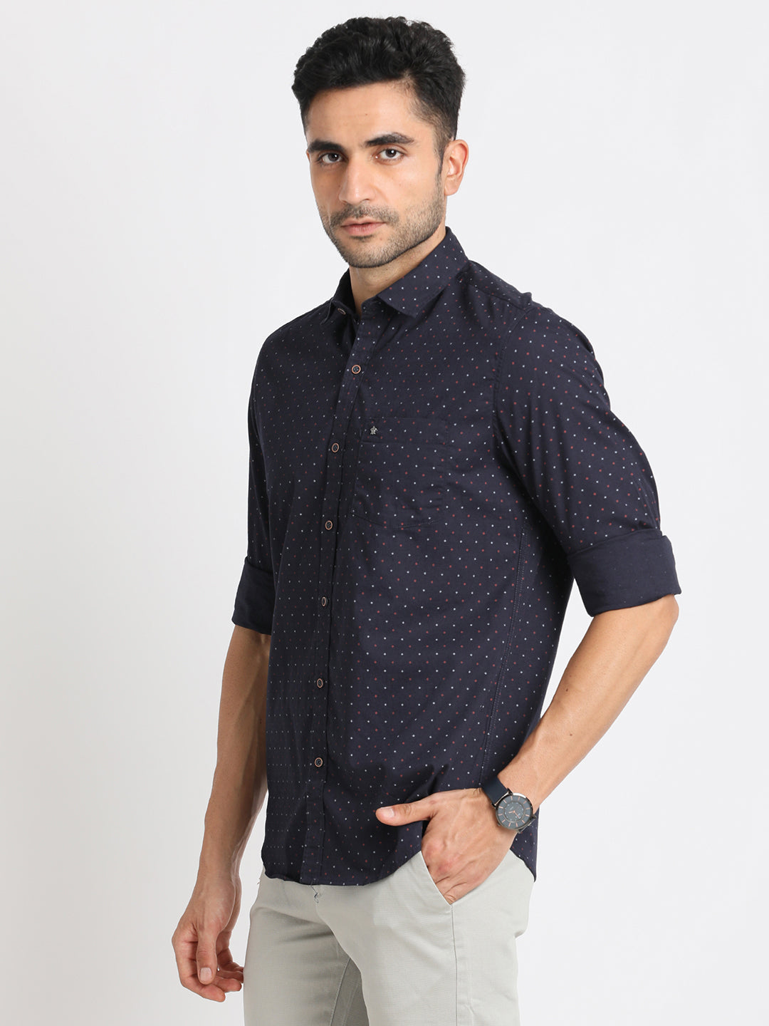 100% Cotton Black Printed Slim Fit Full Sleeve Casual Shirt