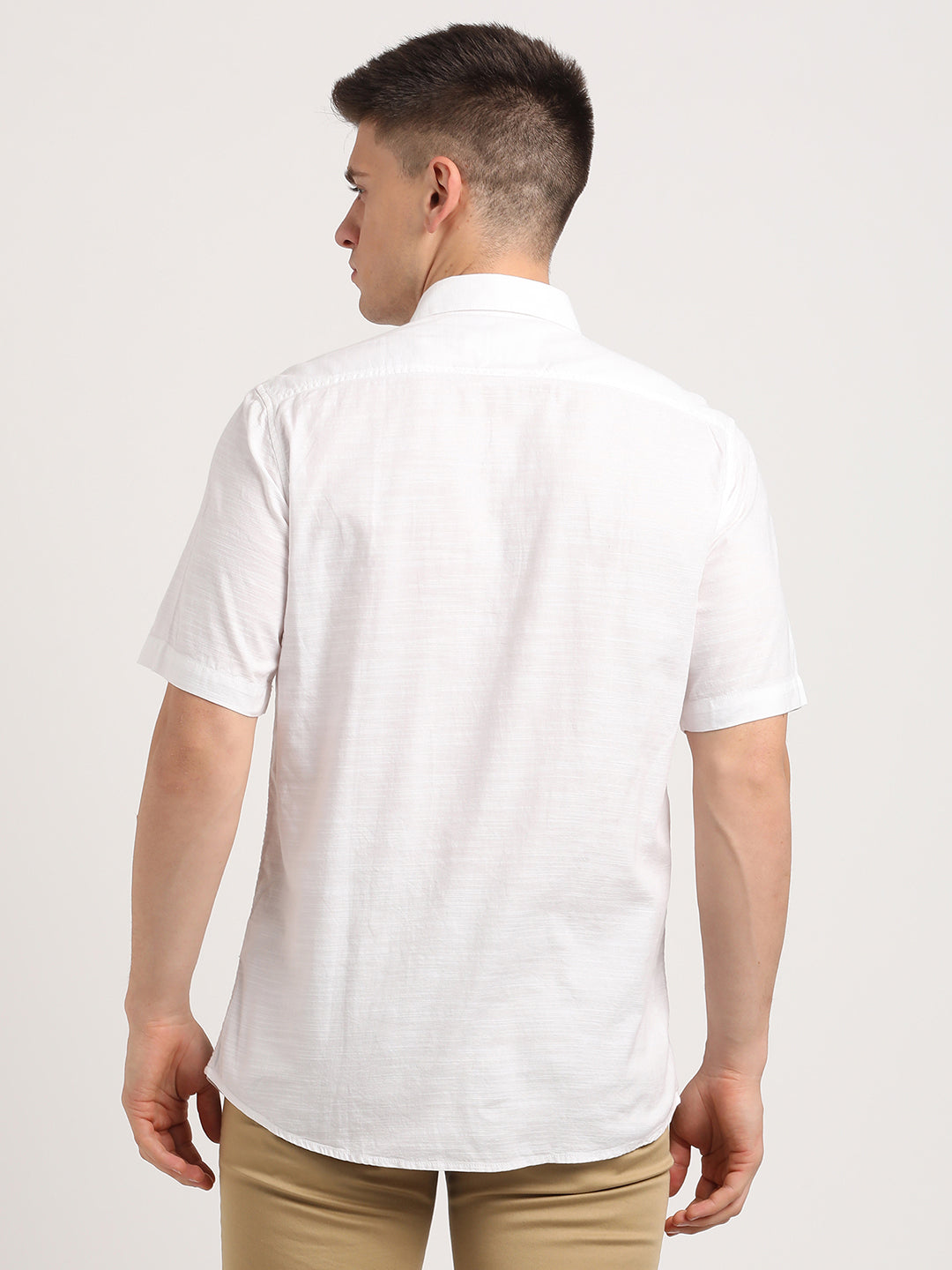 100% Cotton White Dobby Slim Fit Half Sleeve Casual Shirt