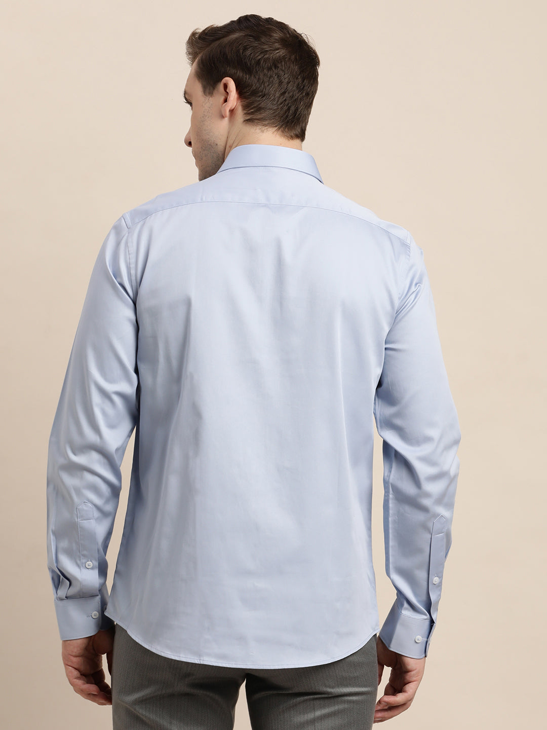 100% Cotton Grey Plain Slim Fit Full Sleeve Formal Shirt