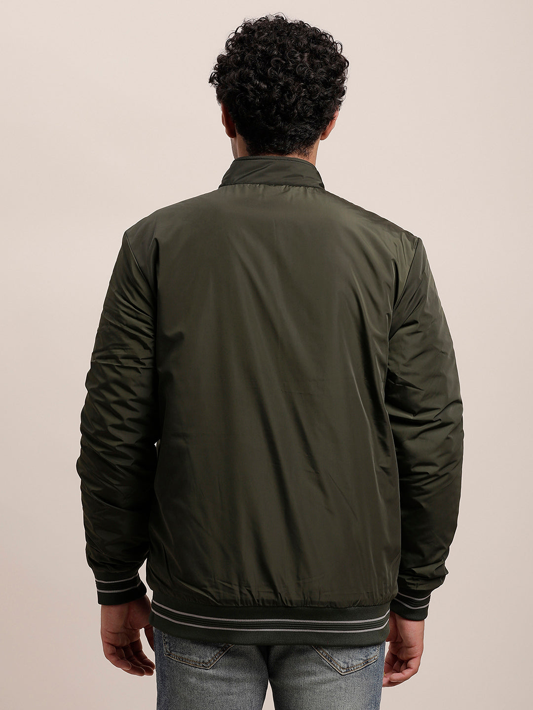 Knitted Solid Green & Grey Zipper Reversible Windcheater Jacket