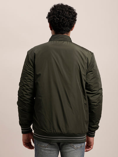 Knitted Solid Green & Grey Zipper Reversible Windcheater Jacket