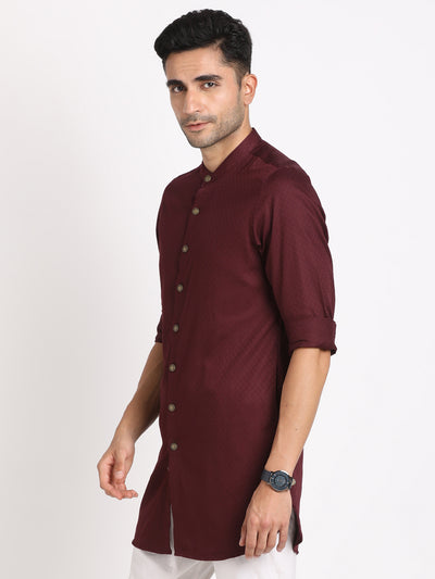 100% Cotton Maroon Jacquard Kurta Full Sleeve Ceremonial Shirt