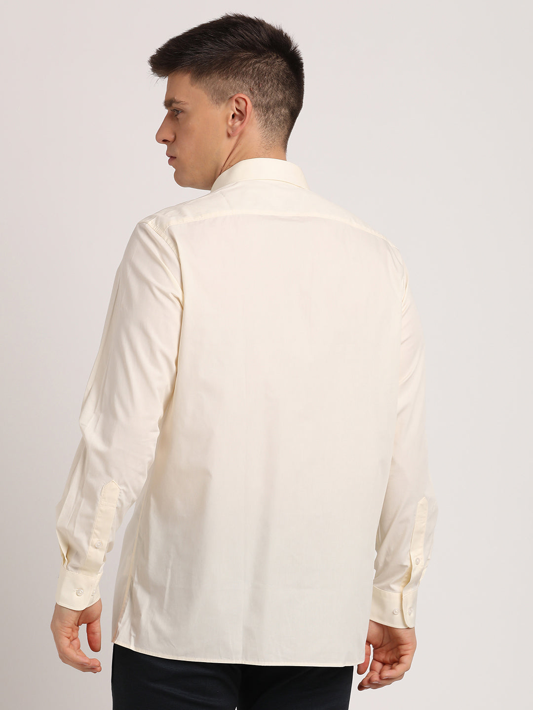 100% Cotton Cream Plain Regular Fit Full Sleeve Formal Shirt