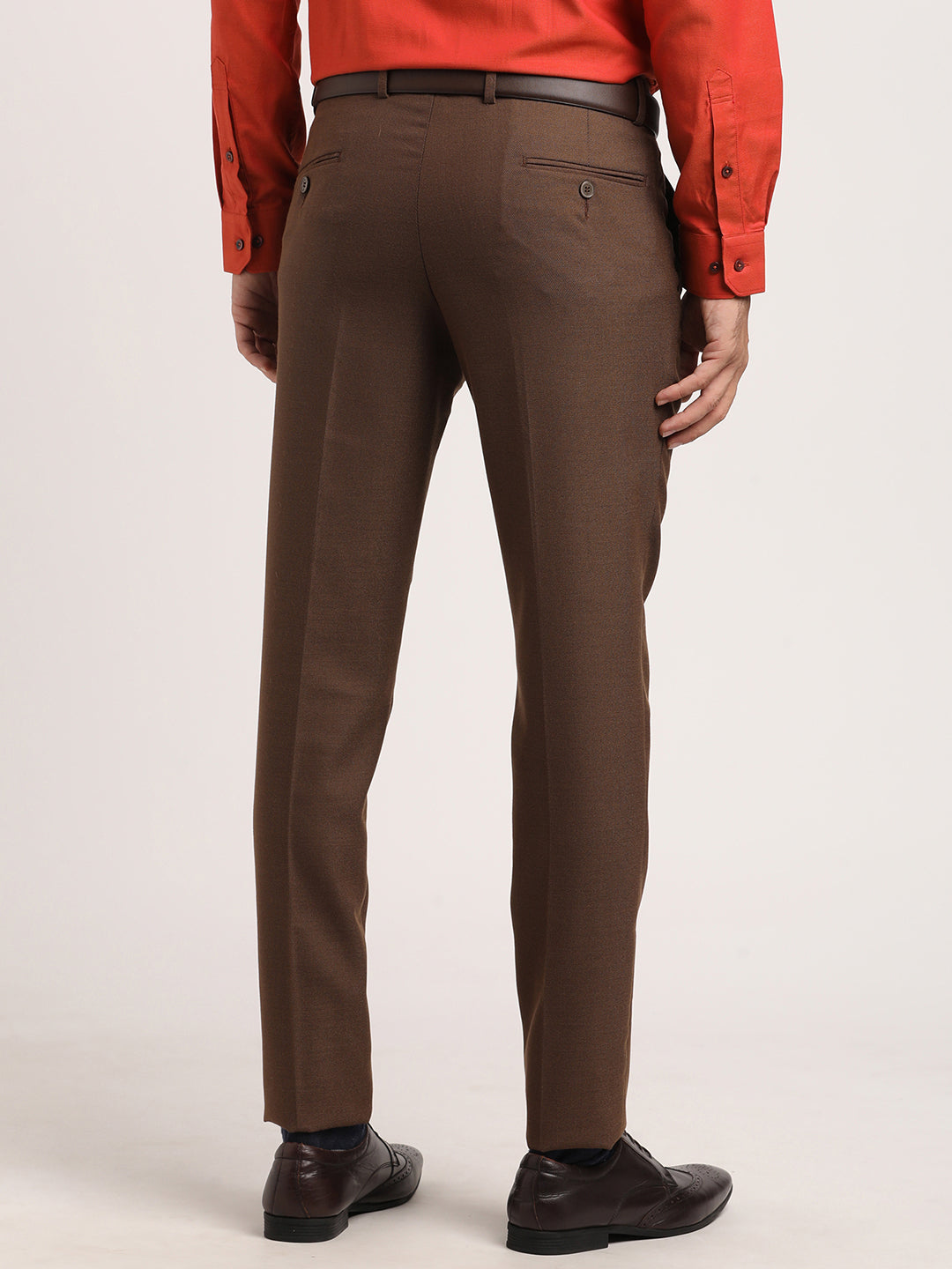 Poly Viscose Brown Dobby Ultra Slim Fit Flat Front Formal Trouser