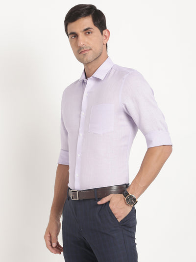 Pure Linen Mauve Plain Slim Fit Full Sleeve Formal Shirt