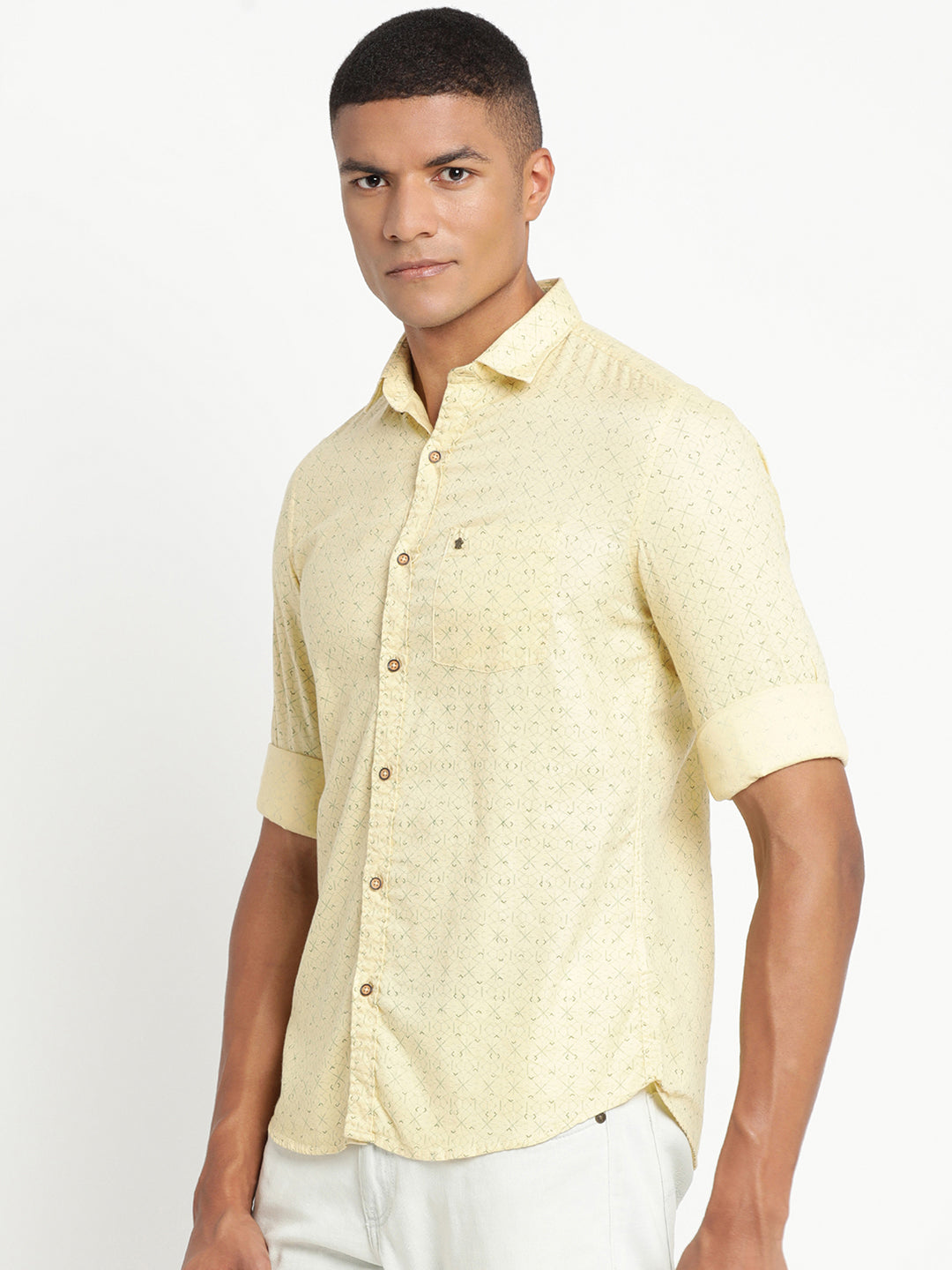 100% Cotton Lemon Printed Slim Fit Full Sleeve Casual Shirt