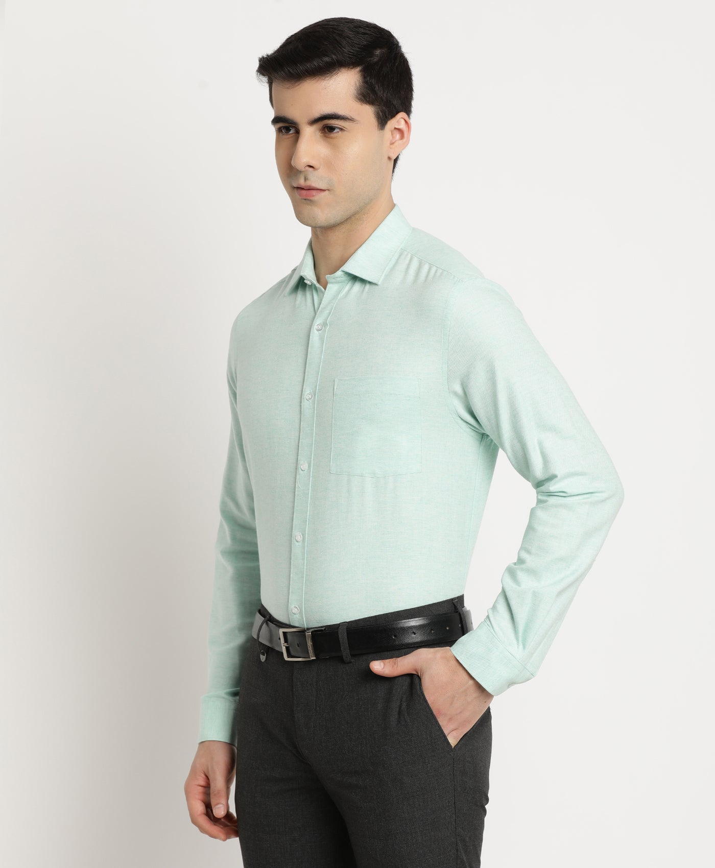 100% Cotton Light Green Plain Slim Fit Full Sleeve Formal Shirt