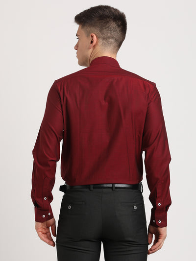 100% Cotton Maroon Dobby Slim Fit Full Sleeve Formal Shirt