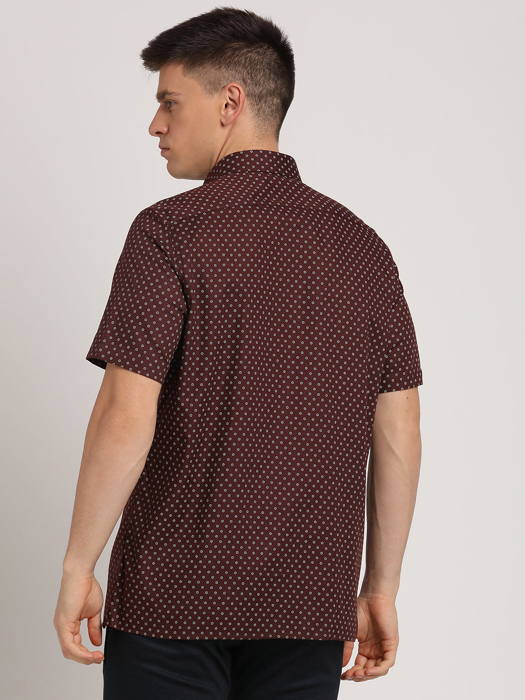 100% Cotton Brown Printed Regular Fit Half Sleeve Formal Shirt