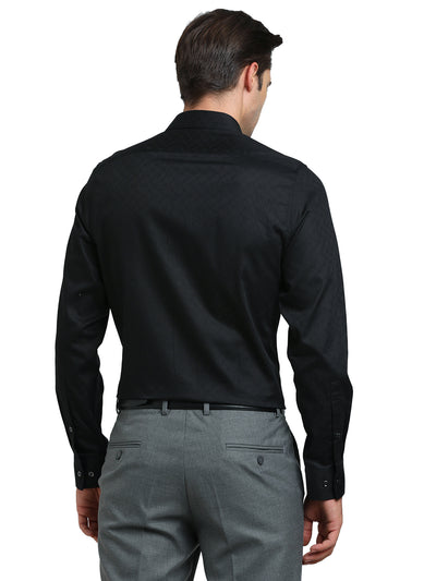 100% Cotton Black Jacquard Slim Fit Full Sleeve Ceremonial Shirt