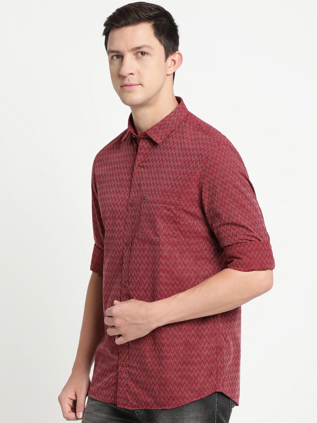 100% Cotton Maroon Dobby Slim Fit Full Sleeve Casual Shirt