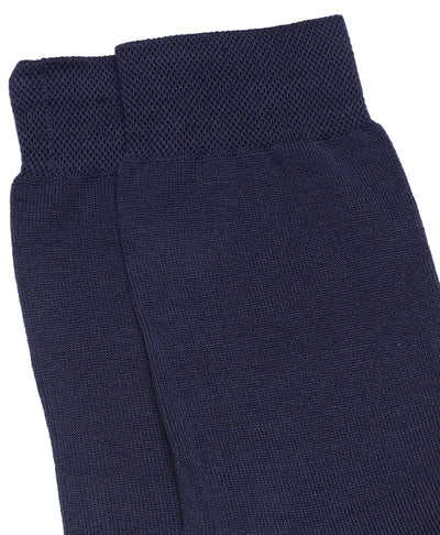 Cotton Navy Blue Solid Calf Length Formal Socks