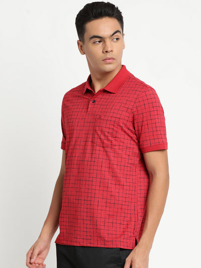 Turtle Men Cotton Red Printed Polo Neck T-Shirts