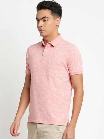 Turtle Men Cotton Pink Printed Polo Neck T-Shirts