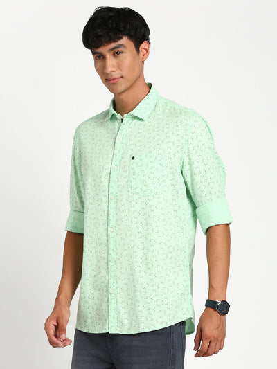 100% Cotton Green Printed Slim Fit Full Sleeve Casual Shirt