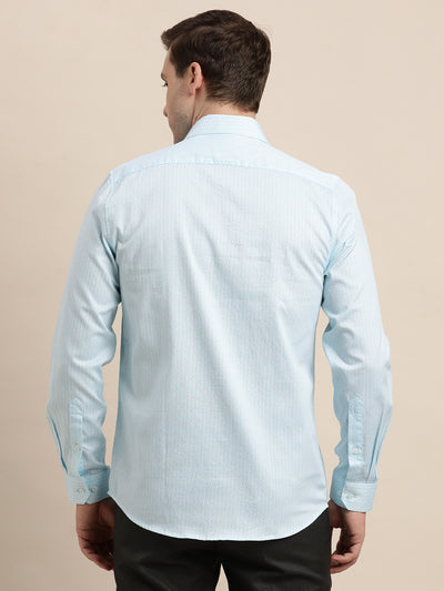 100% Cotton Light Blue Printed Slim Fit Full Sleeve Formal Shirt