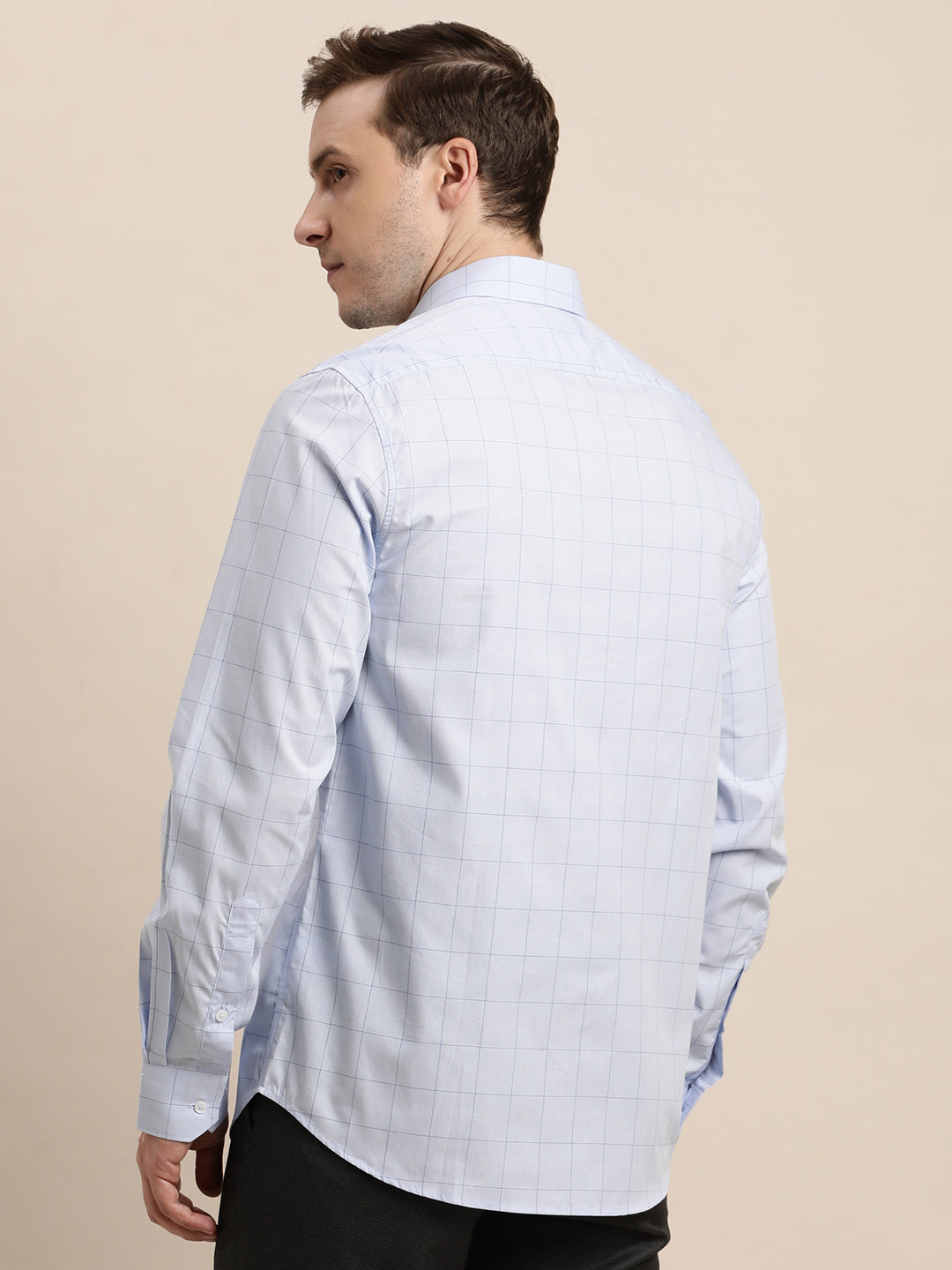 100% Cotton Blue Checkered Slim Fit Full Sleeve Formal Shirt