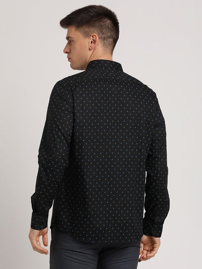 100% Cotton Black Printed Slim Fit Full Sleeve Formal Shirt