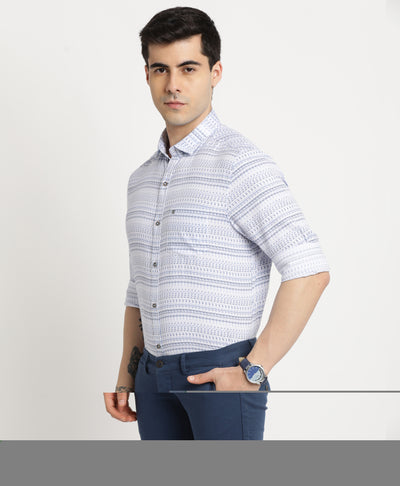 100% Cotton Light Blue Printed Slim Fit Full Sleeve Casual Shirt