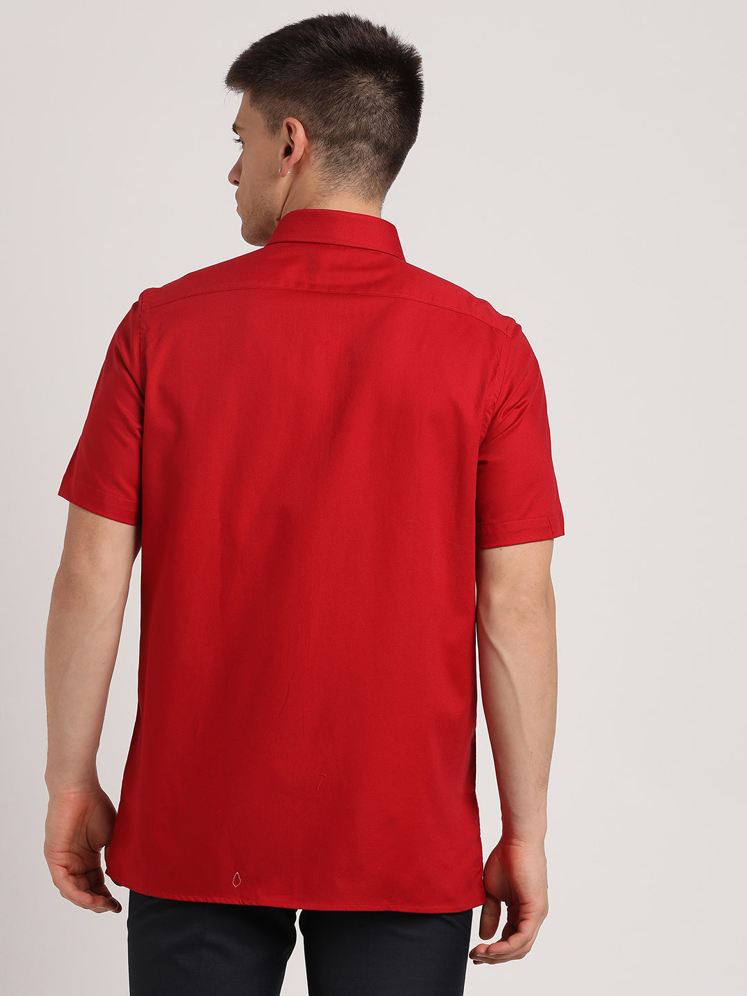 100% Cotton Red Dobby Regular Fit Half Sleeve Formal Shirt