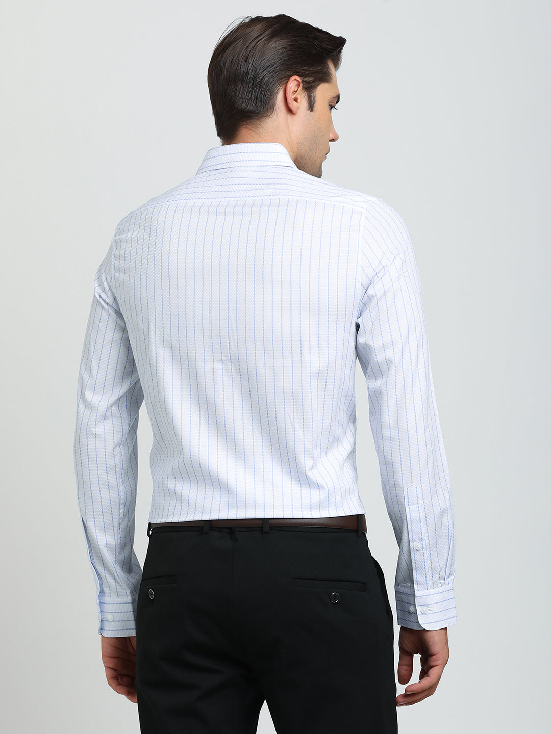 100% Cotton White Striped Slim Fit Full Sleeve Formal Shirt