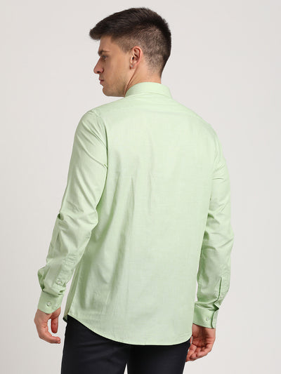 100% Cotton Green Plain Slim Fit Full Sleeve Formal Shirt