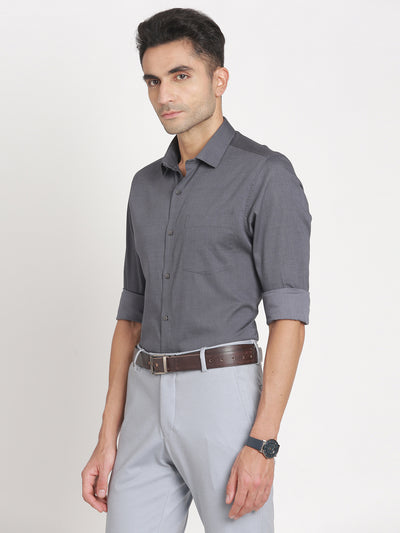 100% Cotton Grey Dobby Slim Fit Full Sleeve Formal Shirt