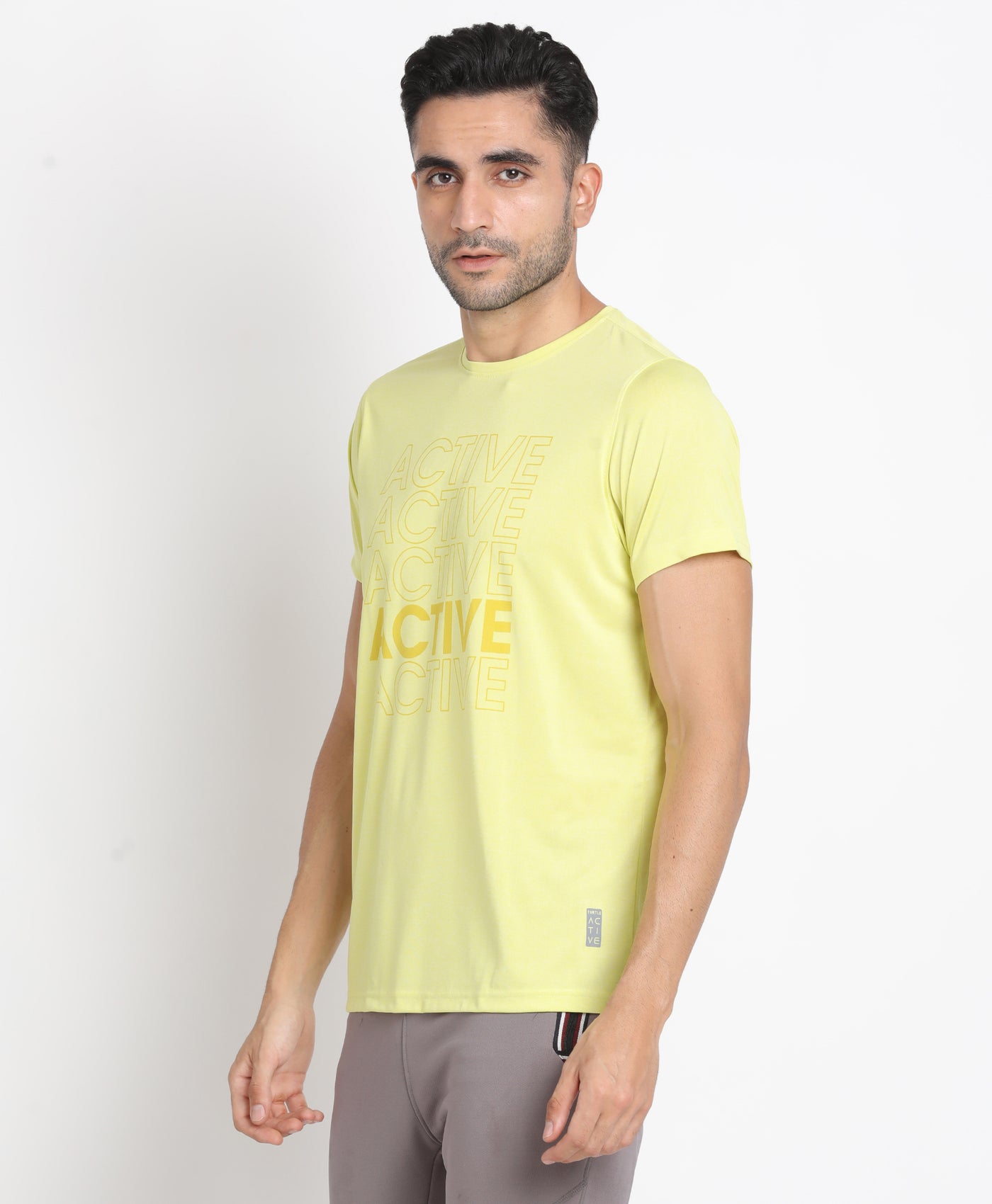 Polyester Lemon Printed Crew Neck Half Sleeve Active T-Shirt
