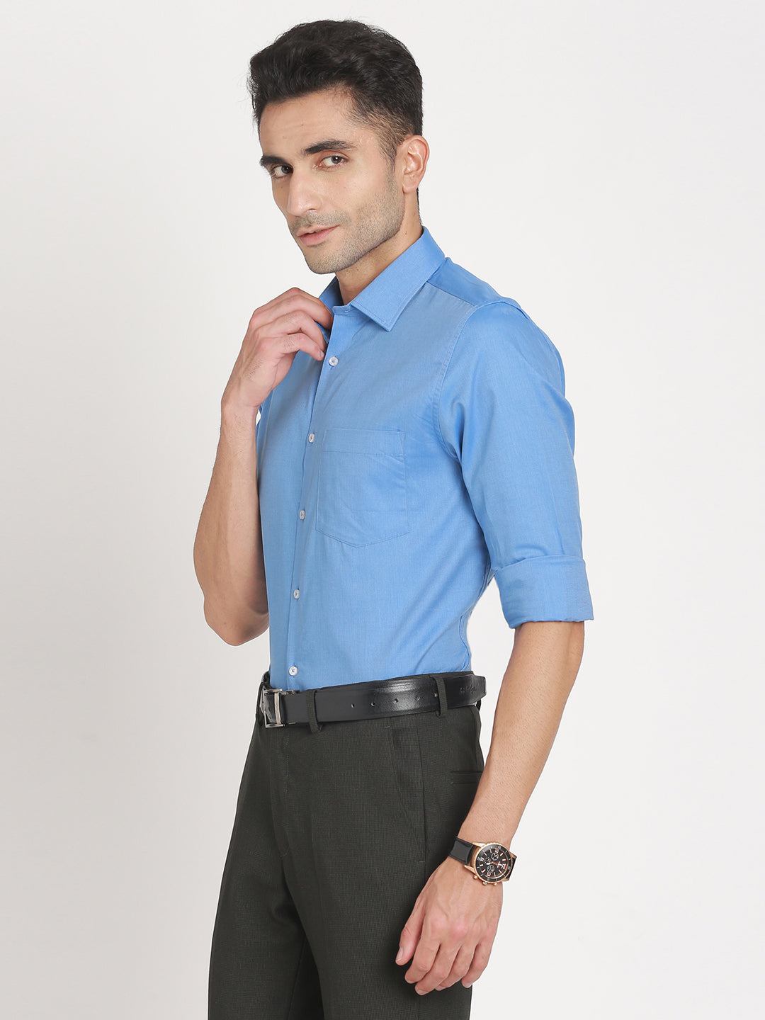 100% Cotton Sky Blue Dobby Slim Fit Full Sleeve Formal Shirt