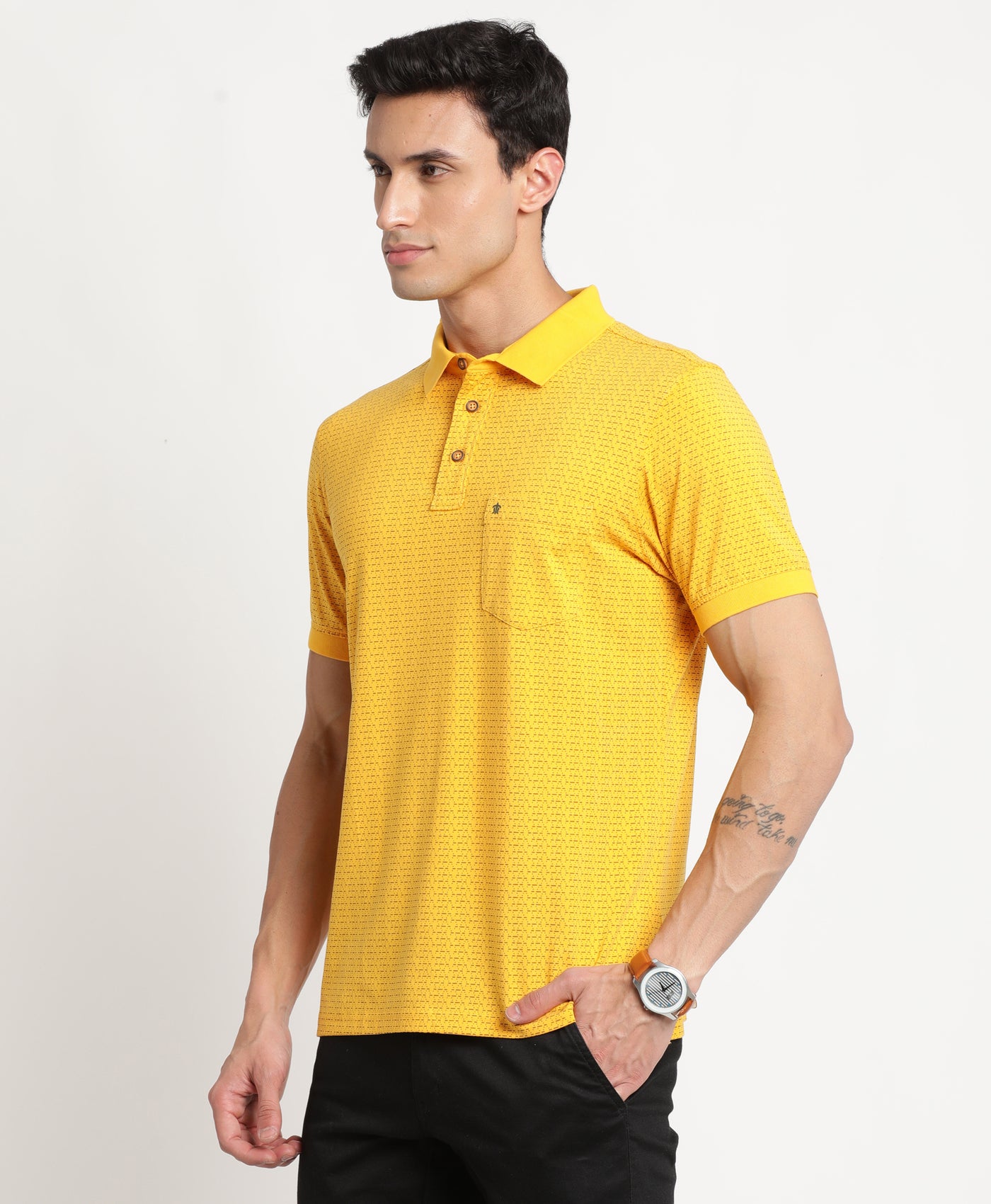 Turtle Men Cotton Yellow Printed Polo Neck T-Shirts