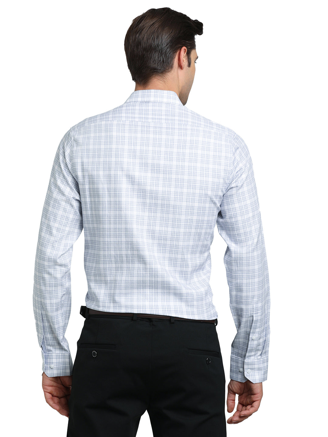 100% Cotton White Checkered Slim Fit Full Sleeve Formal Shirt