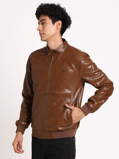 Polyurethane Brown Plain Regular Fit Full Sleeve Casual Windcheater