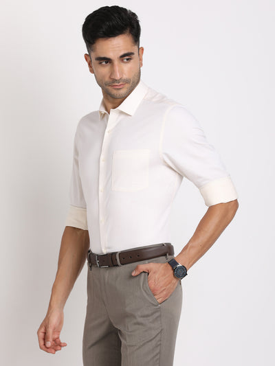 Giza Cotton White Dobby Slim Fit Full Sleeve Formal Shirt