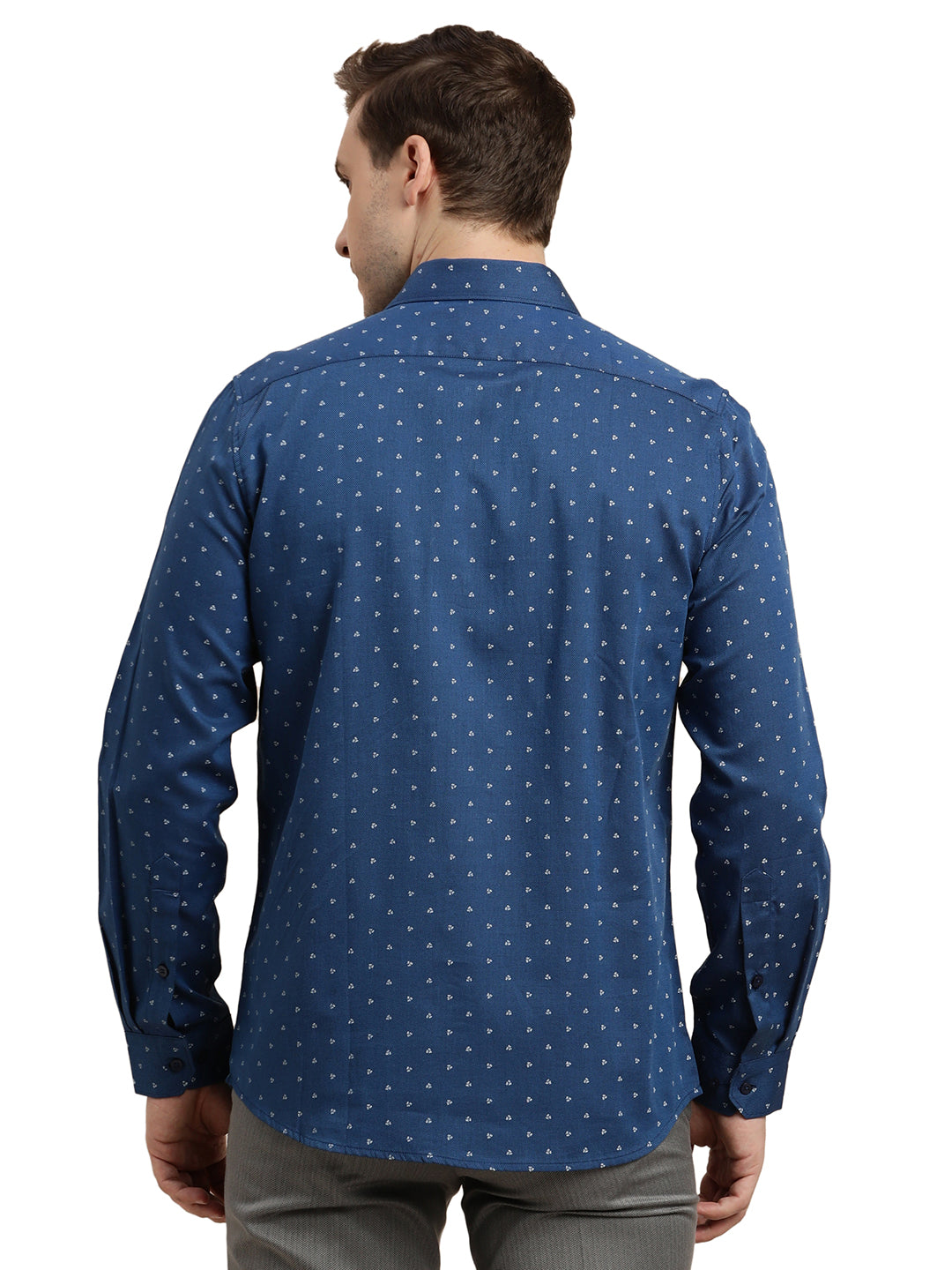 100% Cotton Blue Dobby Slim Fit Full Sleeve Formal Shirt