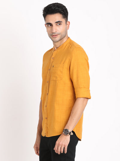 Cotton Lyocell Yellow Plain Slim Fit Full Sleeve Casual Shirt