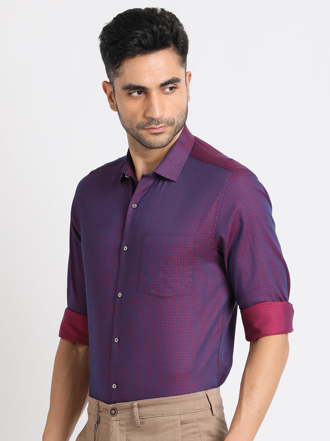 100% Cotton Purple Dobby Slim Fit Full Sleeve Ceremonial Shirt