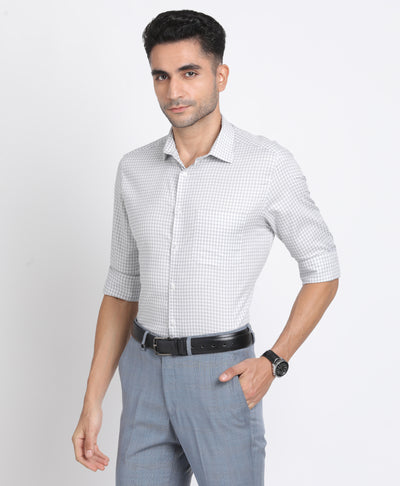 Giza Cotton Grey Checkered Regular Fit Full Sleeve Formal Shirt