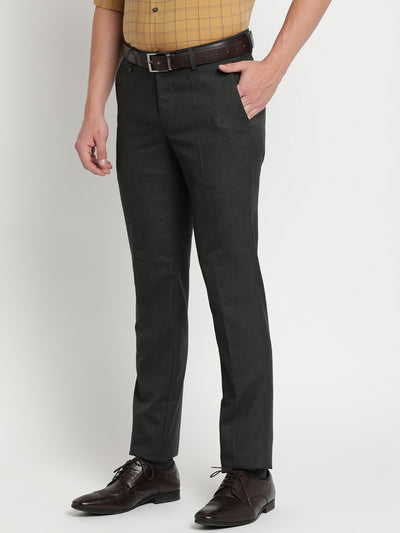 Poly Viscose Charcoal Dobby Slim Fit Flat Front Formal Trouser