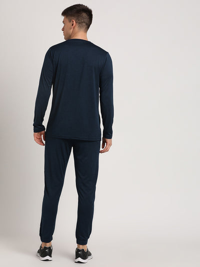 Blended Cotton Navy Blue Plain Full Sleeve Active Track Suit